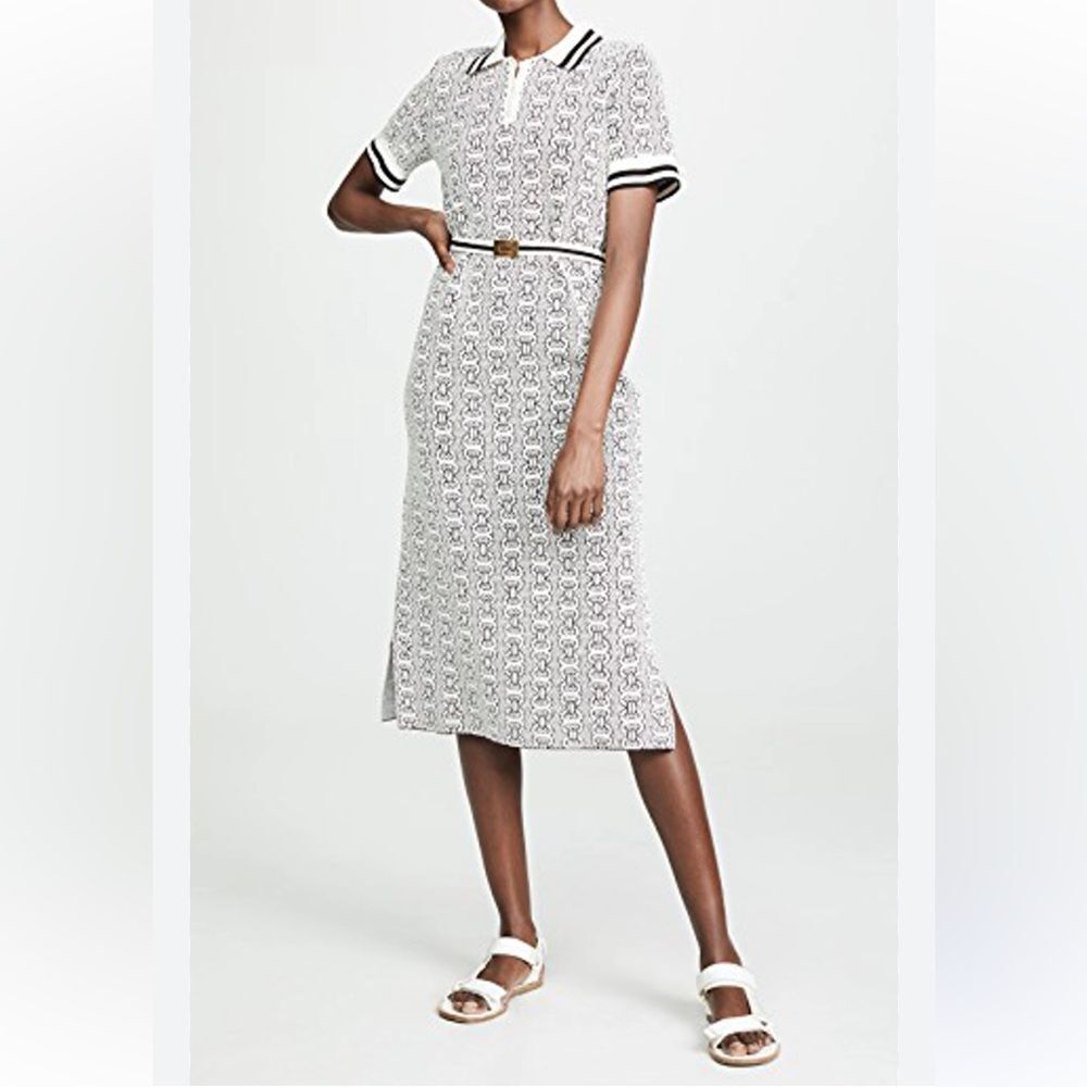 Tory Burch White and Black Knit Polo Midi Dress